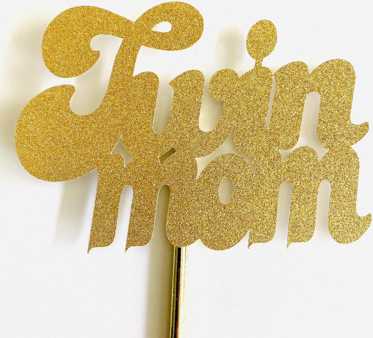 Taarttopper| Cake topper| Baby | Twin Mom| Goud glitter|12 cm| karton